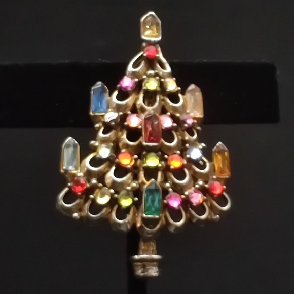 Hollycraft Jewelry - Vintage Hollycraft Fruit Salad Candle Tree Brooch